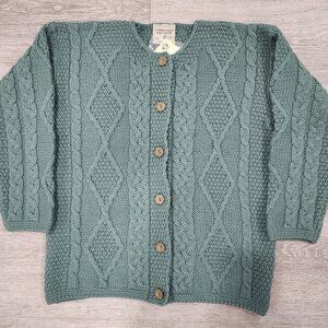 NWT VTG Connemara Knitwear Sweater Cardigan Merino Wool Ireland Green Women's M